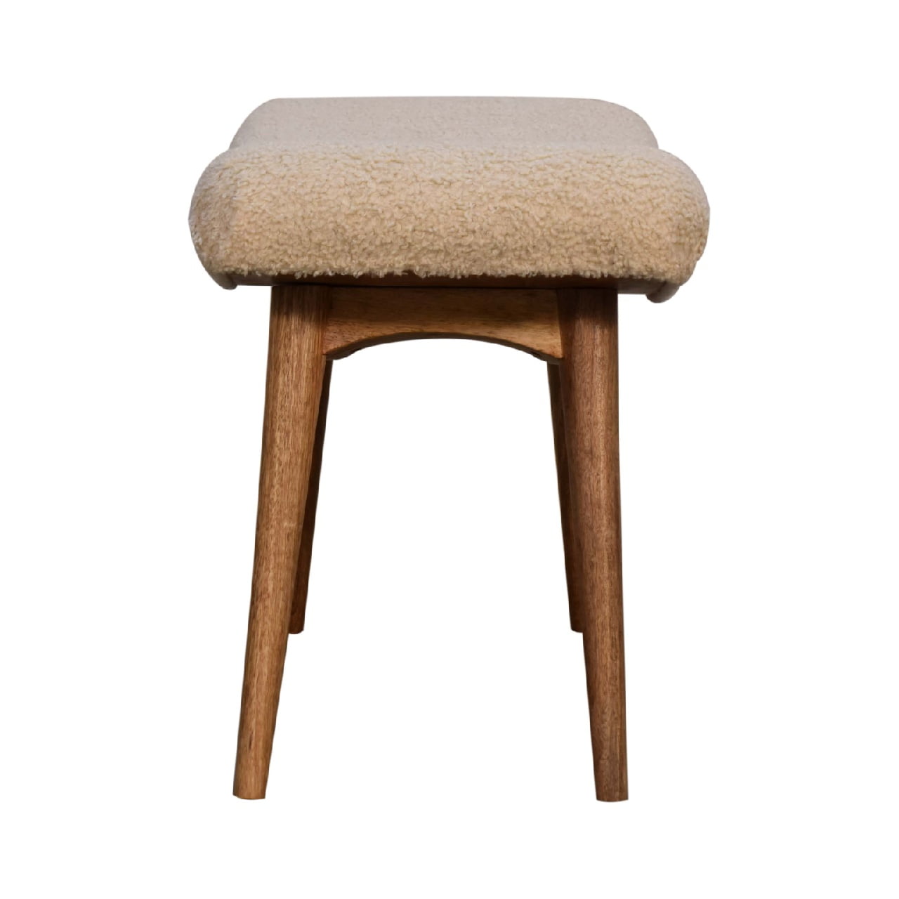 Solid Wood Boucle Cream Curved Bench