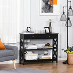Console Table Side Desk Shelves Drawers Open Top X Support | One Size | Black