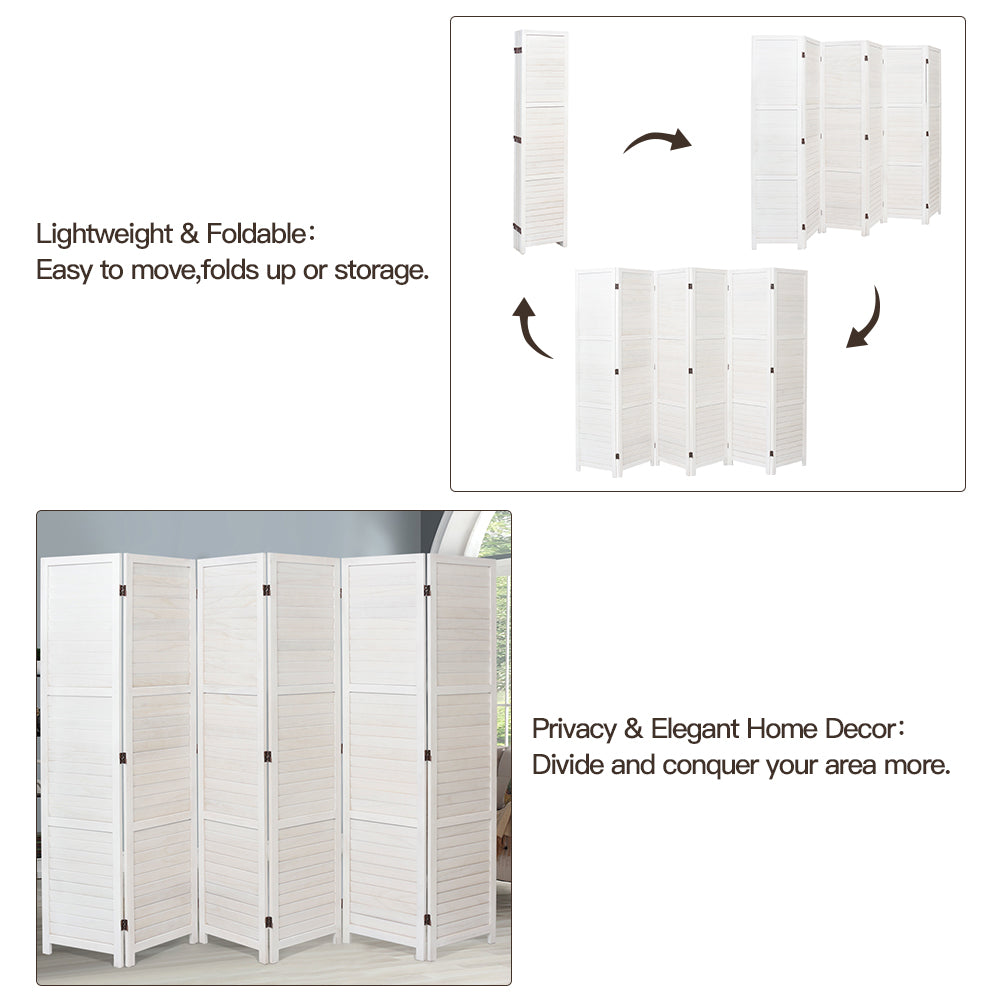 4/6-panel Foldable Room Divider – White Paulownia Wood Screen With Flexible Angles | Large