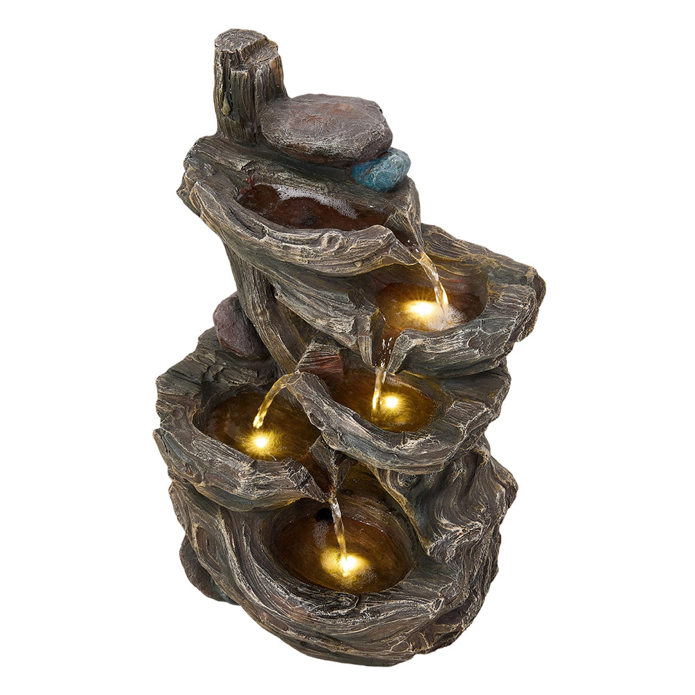 Solar-powered Wooden-style Tiered Water Fountain With Led Lights – Tranquil Garden & Balcony Cascade