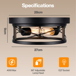 Emitto Ceiling Lights E27 Metal Cage 90° Adjustable Heads Kitchen Fixture Black