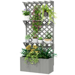 Outsunny Wooden Raised Planter With Trellis And 2 Shelves, Grey