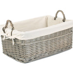 Wicker Shallow Lined Antique Wash Storage Basket | Medium | White