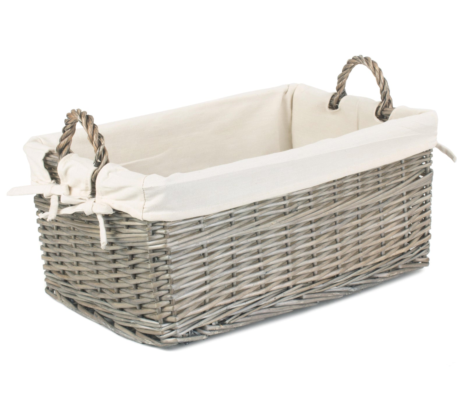 Wicker Shallow Lined Antique Wash Storage Basket | Medium | White