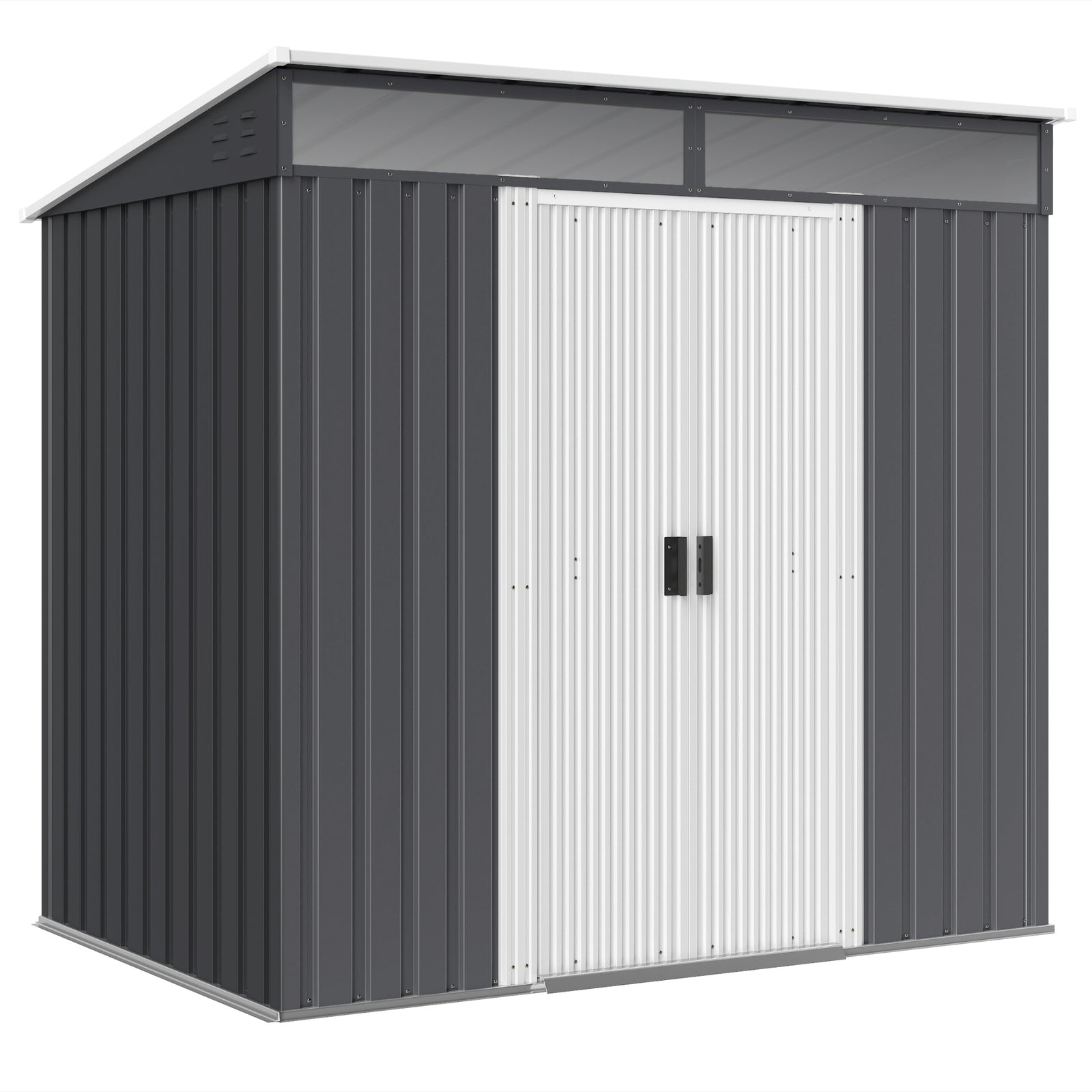 6.5x4ft Garden Shed W/ Foundation Lockable Metal Tool Shed | Grey
