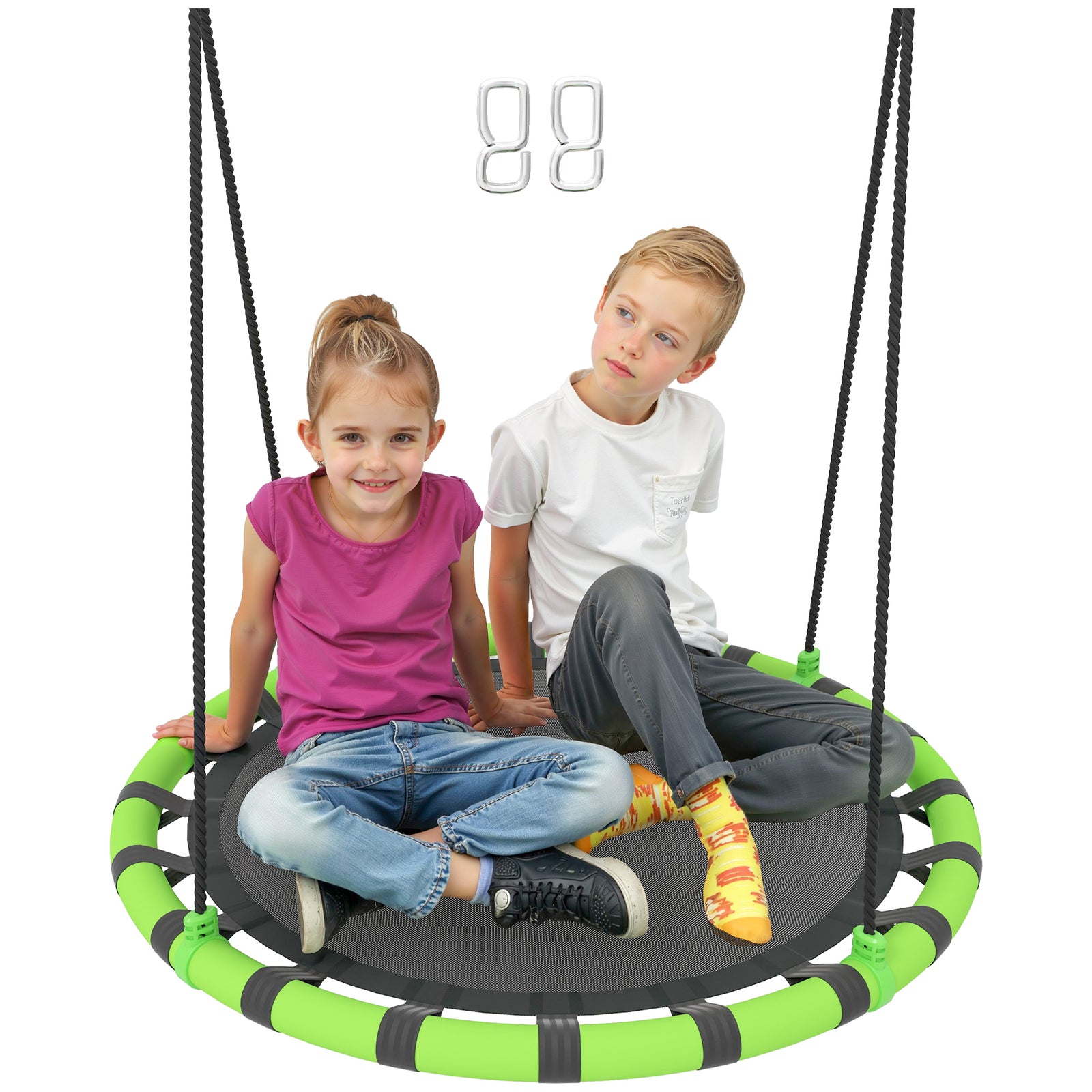 Kid Nest Swing Seat, Hanging Swing Set With Height Adjustable Ropes | Large | Black
