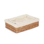 Wicker Cotton Lined Straight-sided Rectangular Tray | Set-of-3 | Brown