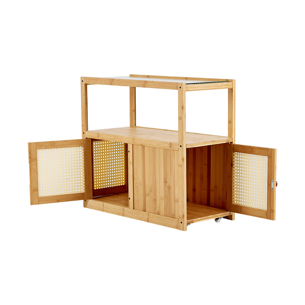 Breeins Wooden Glass Side Table With Wheels