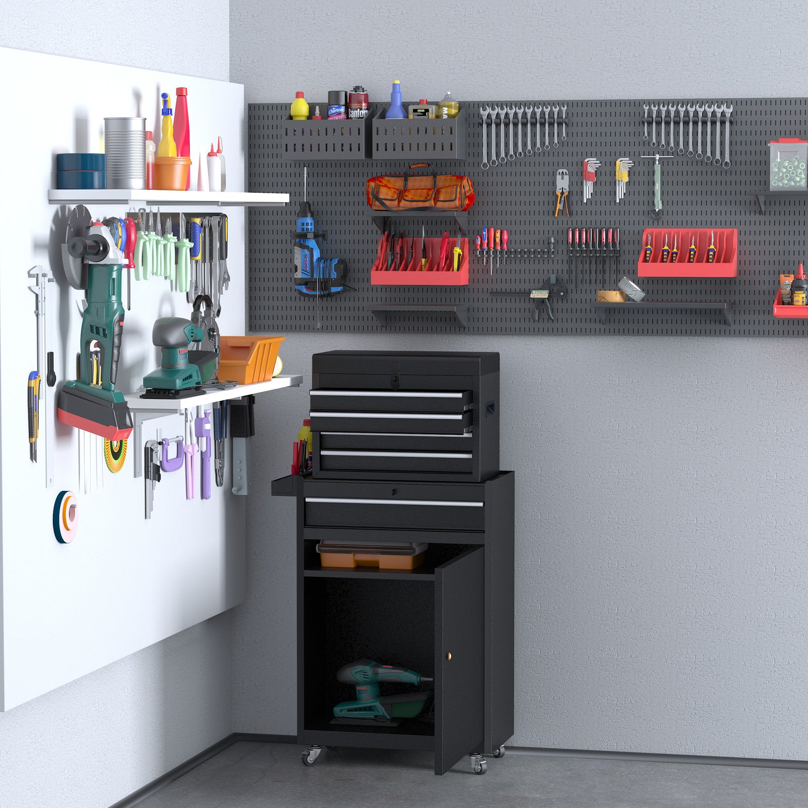 2 In 1 Metal Tool Cabinet With Pegboard