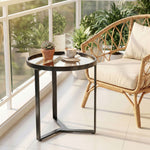 Round Side Table With Tempered Glass Top And Metal Frame | Black