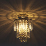 Modern Crystal Droplet Chandelier Chrome Ceiling Light Fixture Flush Mount Pendant Lamp