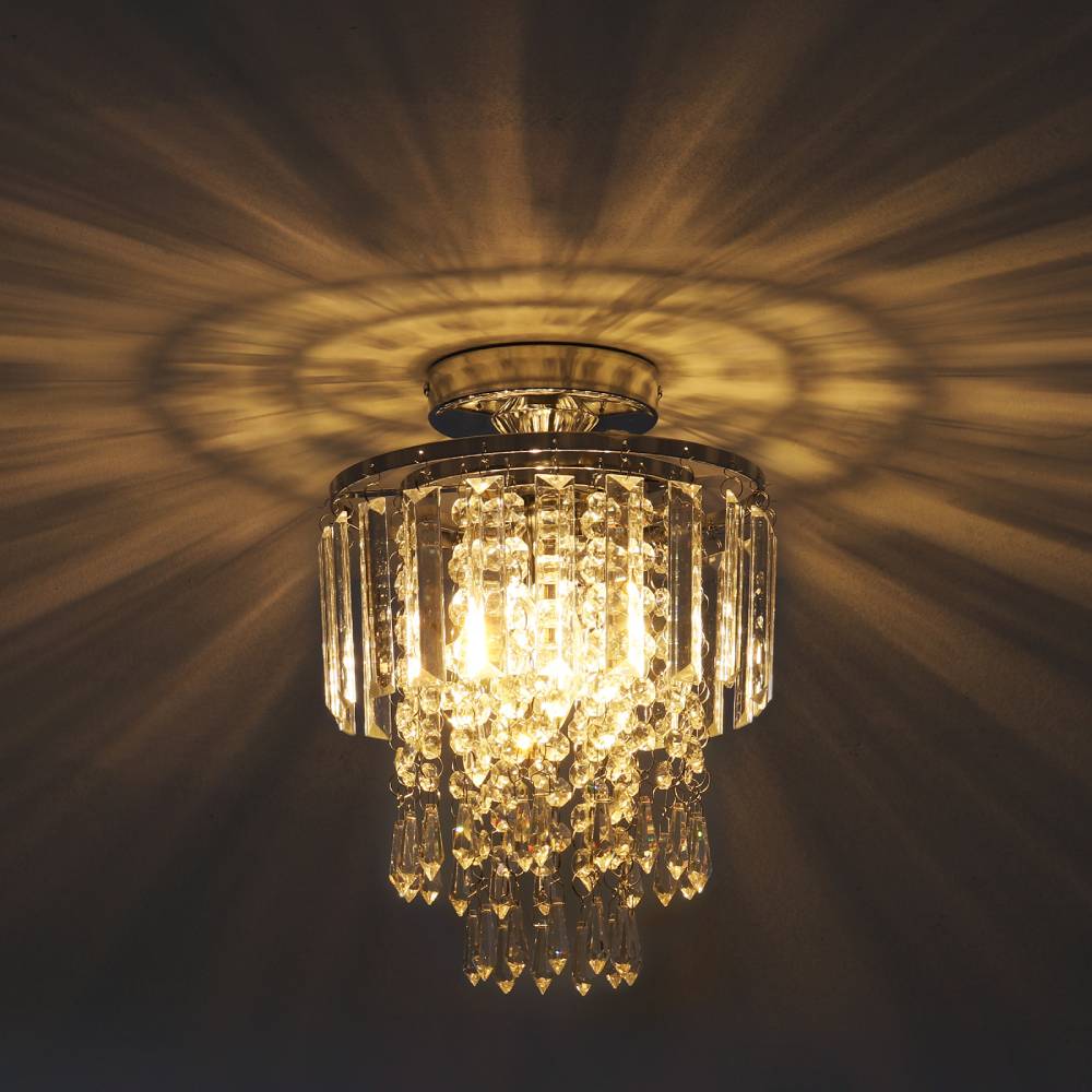 Modern Crystal Droplet Chandelier Chrome Ceiling Light Fixture Flush Mount Pendant Lamp