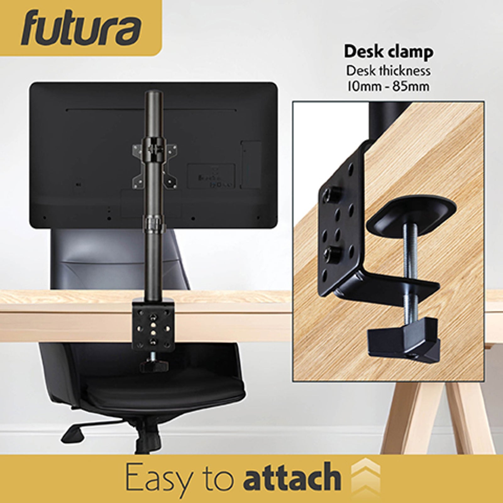 Futura Futura Single Monitor Stand 13 To 32 Inch Height Adjustable Clamp Mount Supports 8kg