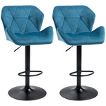 Set Of 2 Luxurious Velvet-touch Bar Stools | Blue