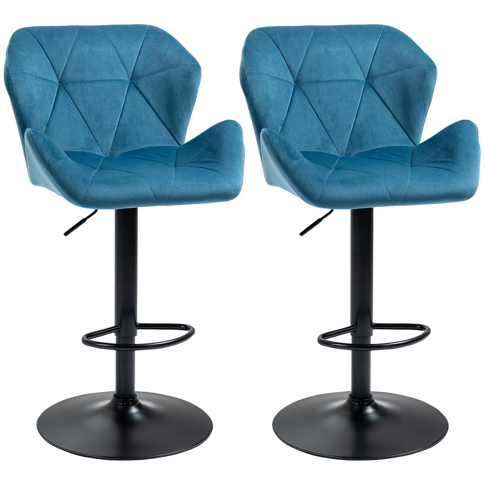 Set Of 2 Luxurious Velvet-touch Bar Stools | Blue