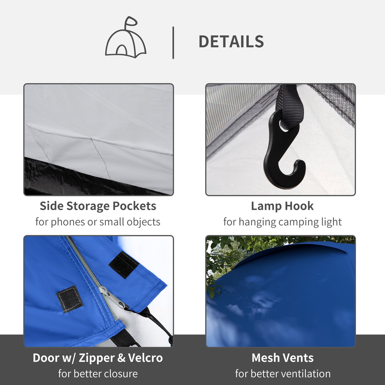 Compact Camping Tent W/ Vestibule & Mesh Vents For Hiking | Blue