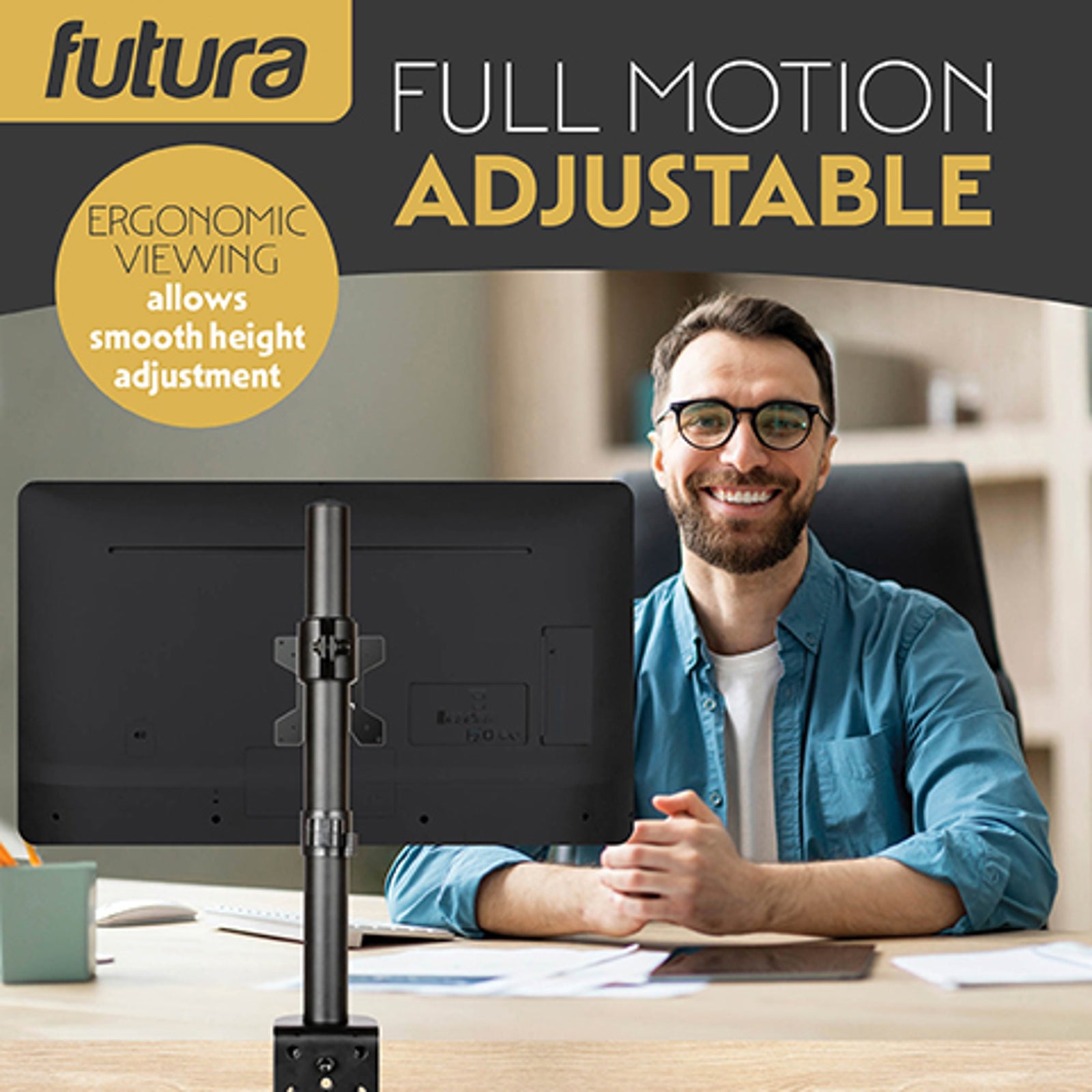Futura Futura Single Monitor Stand 13 To 32 Inch Height Adjustable Clamp Mount Supports 8kg