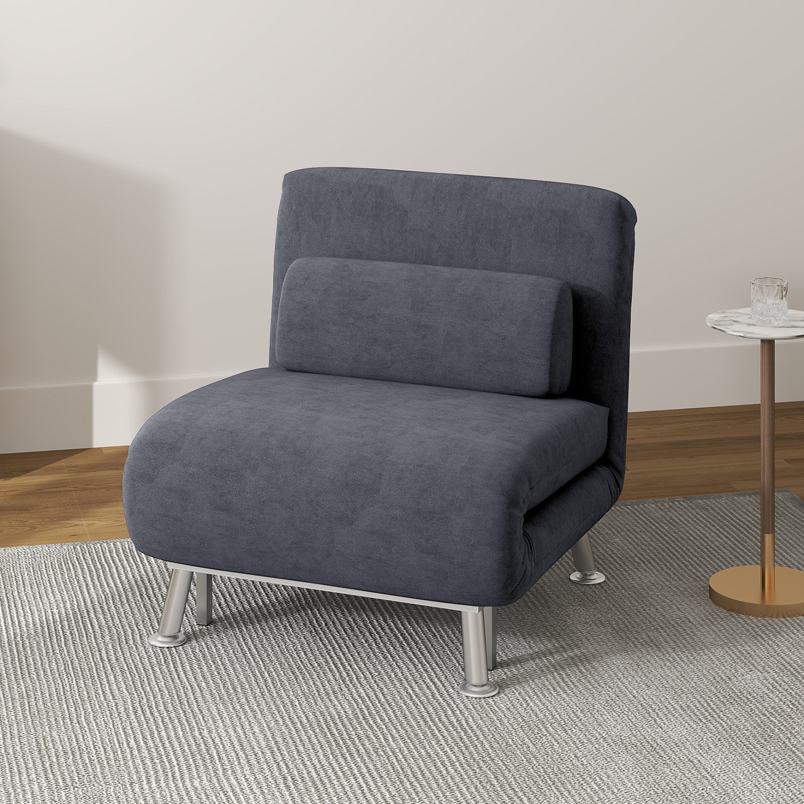 Single Sofa Bed Folding Chair Bed Metal Frame Padding Pillow | Charcoal Gray
