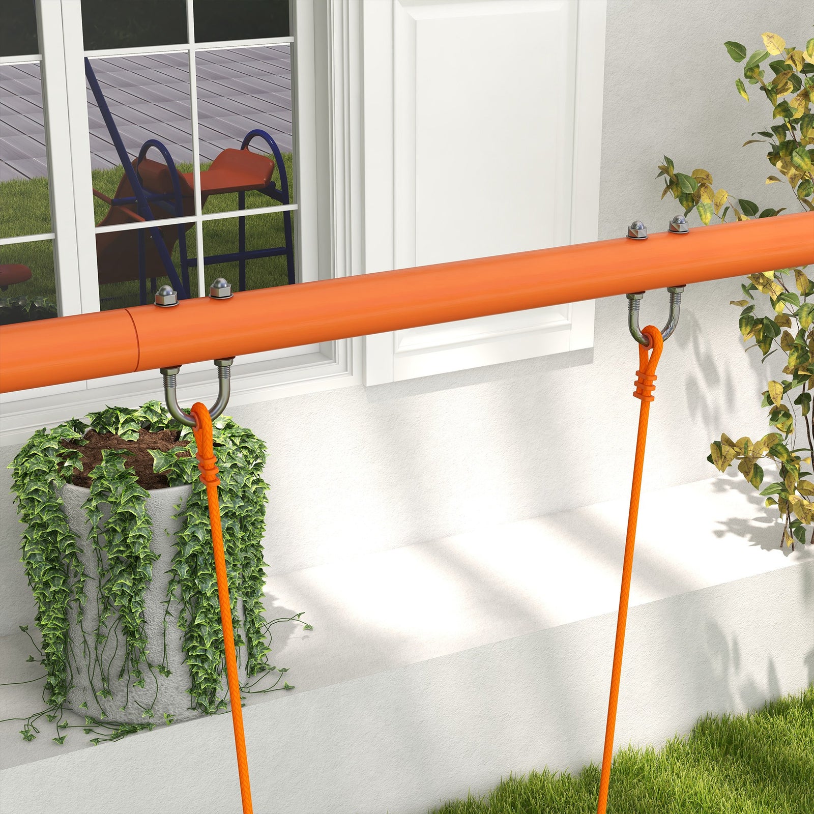 4 In 1 Metal Kids Swing Set W/ Double Swings, Glider, Slide, Ladder