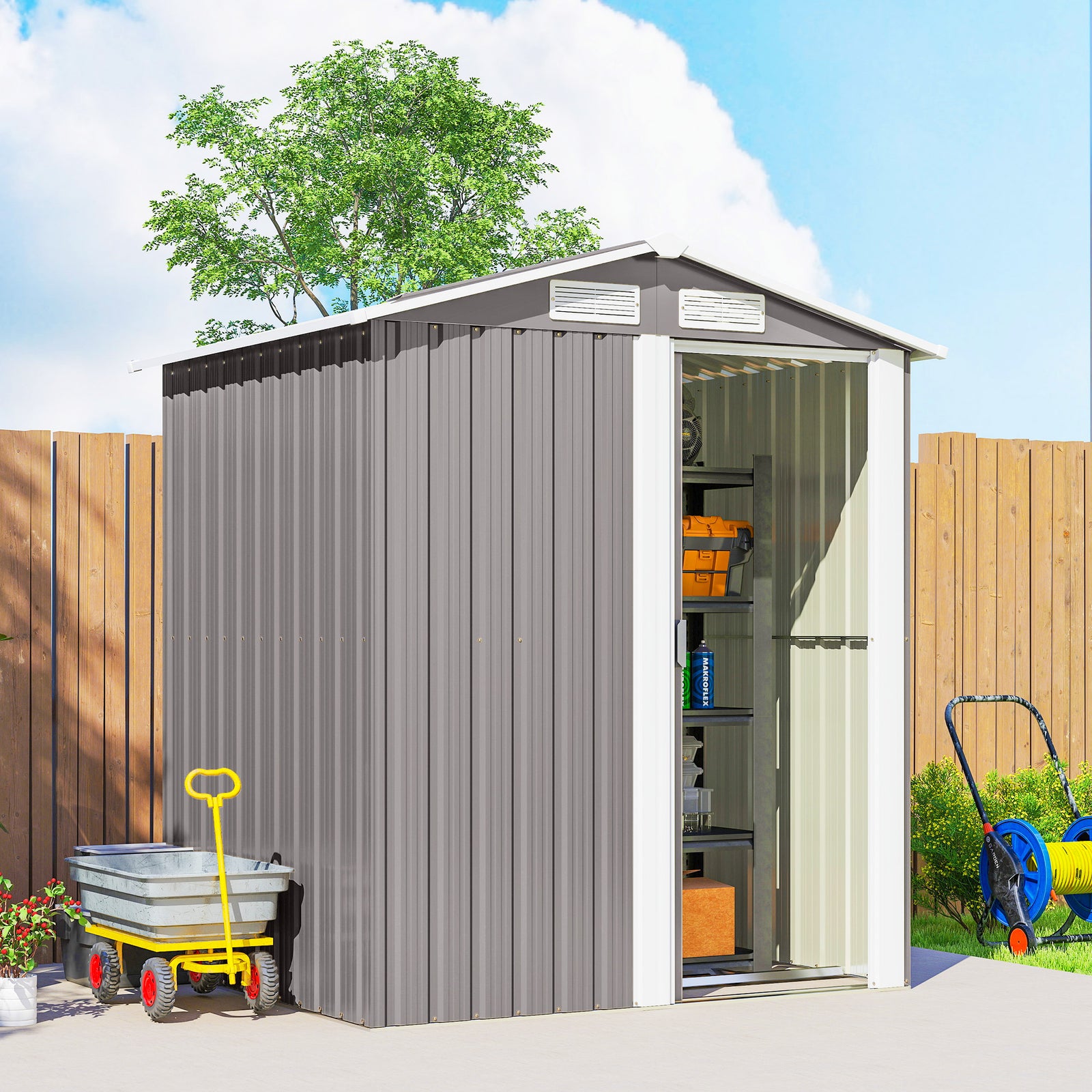 5x4.3ft Outdoor Metal Storage Shed Sliding Door Sloped Roof