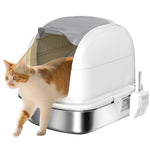 Stainless Steel Cat Litter Tray With Lid | White