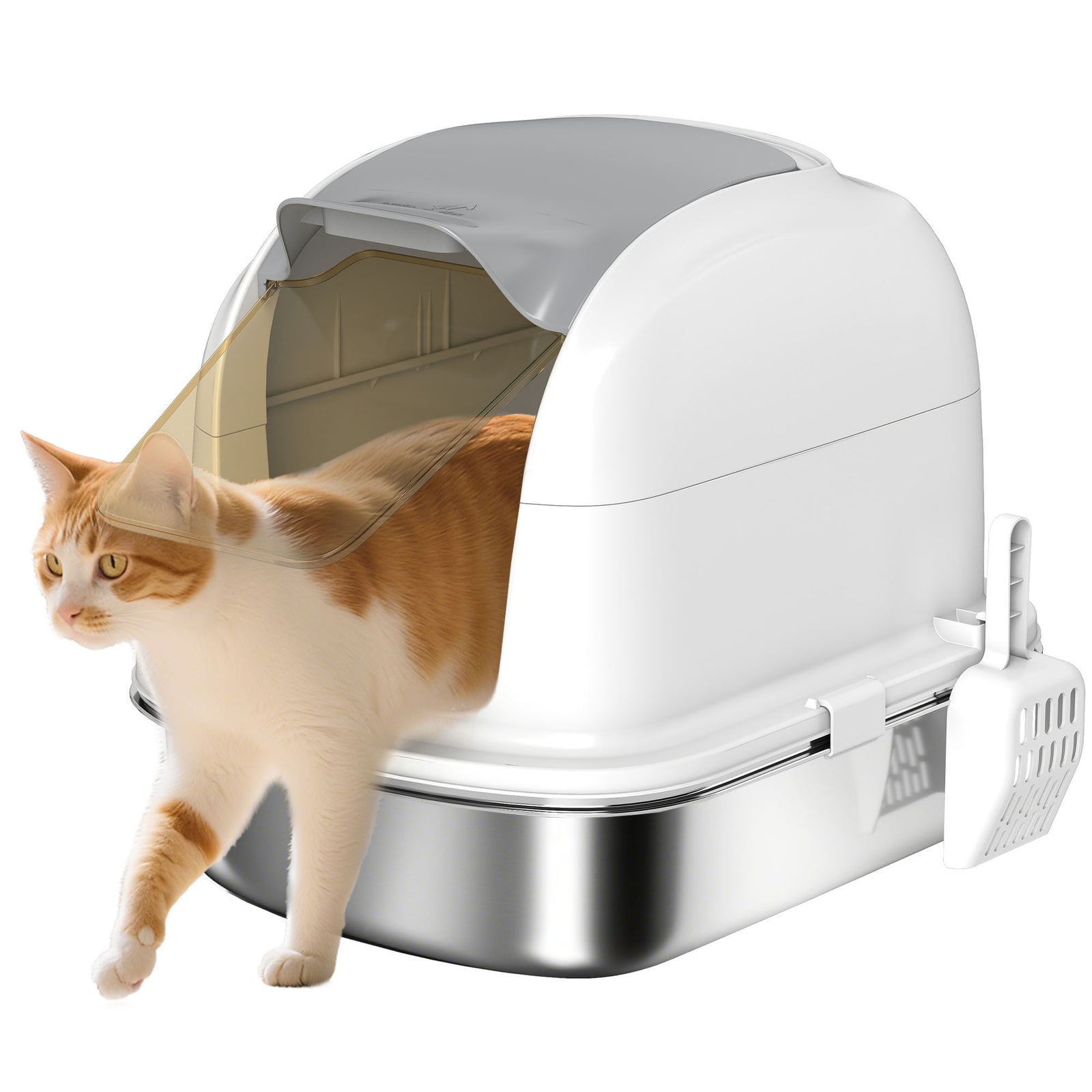 Stainless Steel Cat Litter Tray With Lid | White