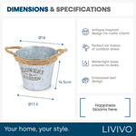 Livivo Round Zinc Plant Pot 16cm With Hessian Handle Set Of 2