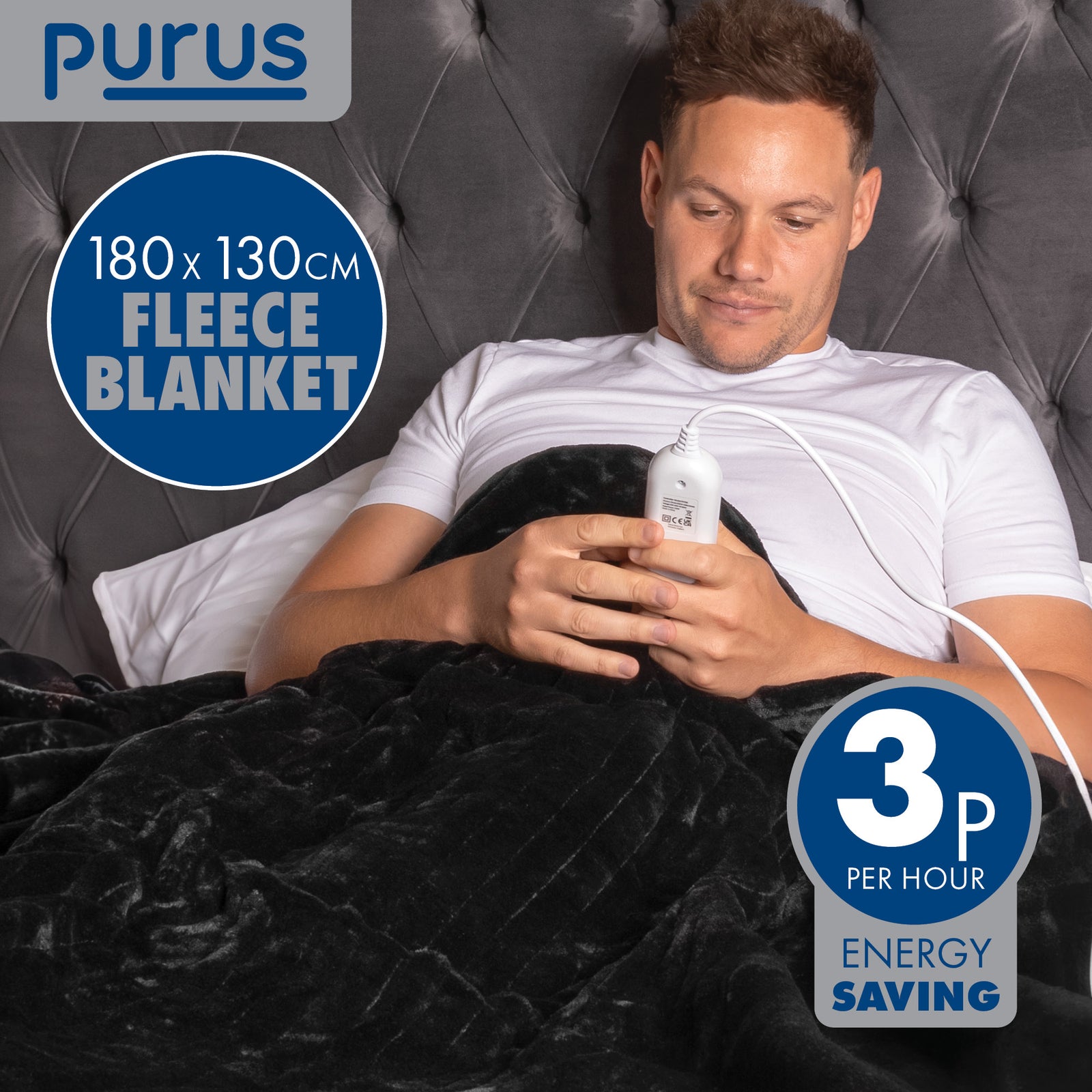 Deluxe Xl Electric Throw Heated Double Over Electric Blanket Soft Fleece 9 Heat & 12 Timer Settings | XL | Black