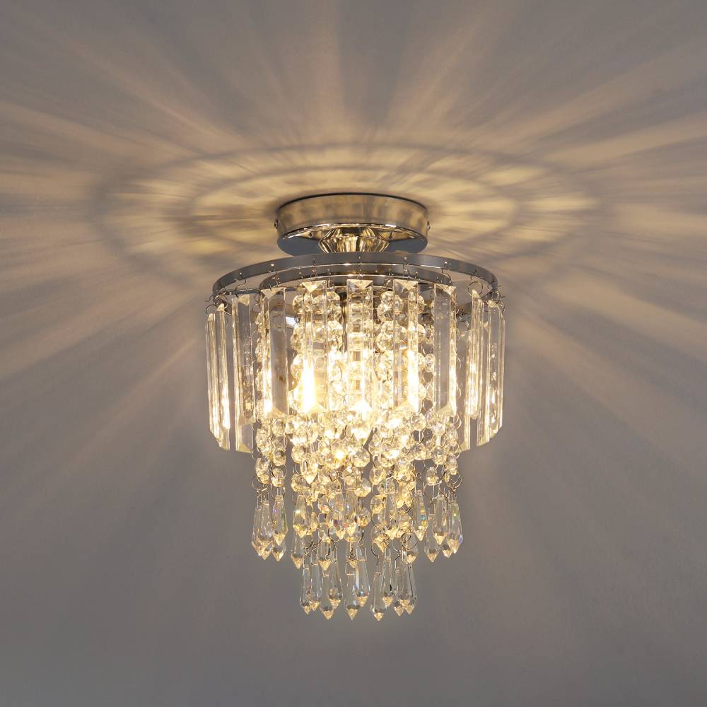 Modern Crystal Droplet Chandelier Chrome Ceiling Light Fixture Flush Mount Pendant Lamp