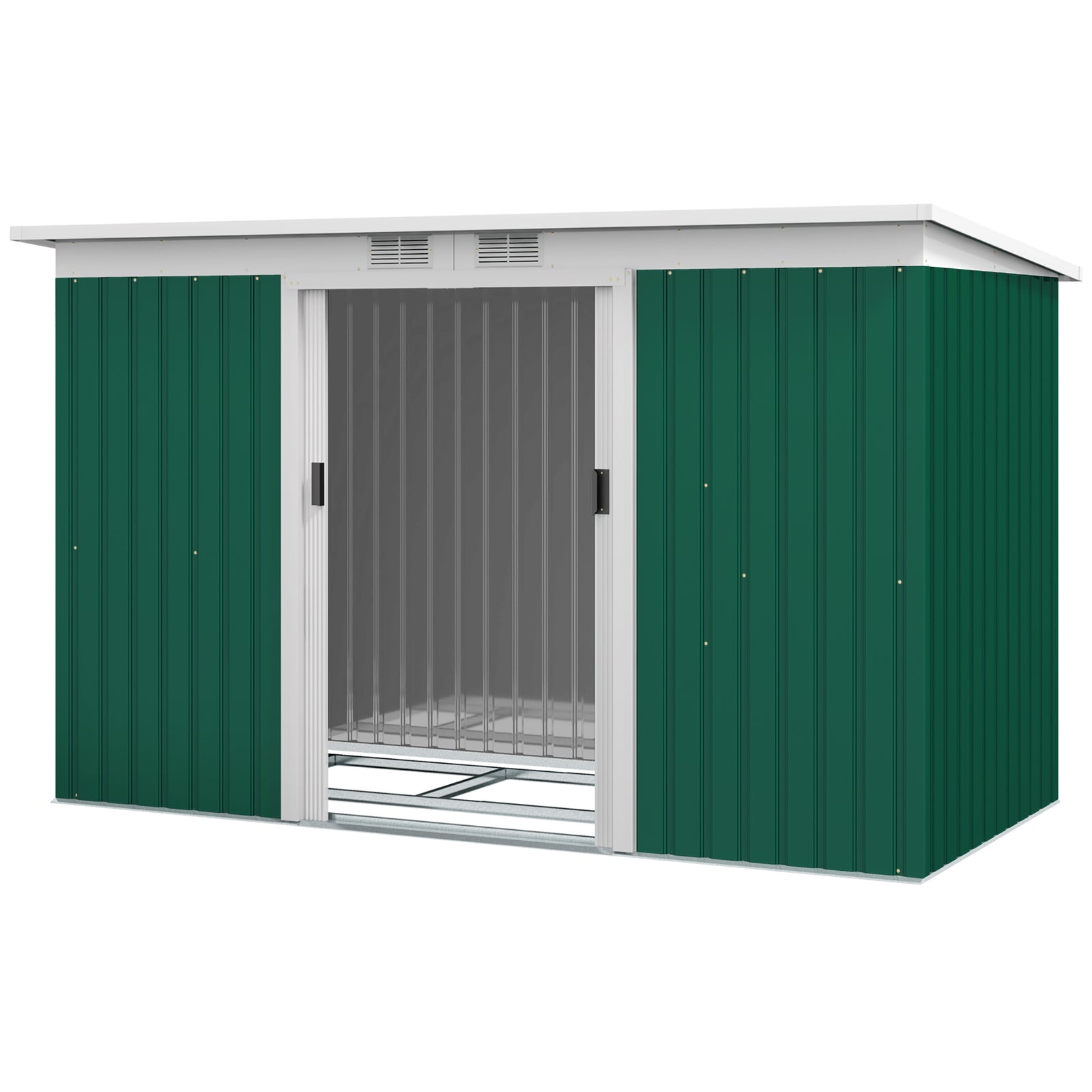 9 X 4ft Outdoor Metal Frame Garden Storage Shed W/ 2 Door | Dark Green