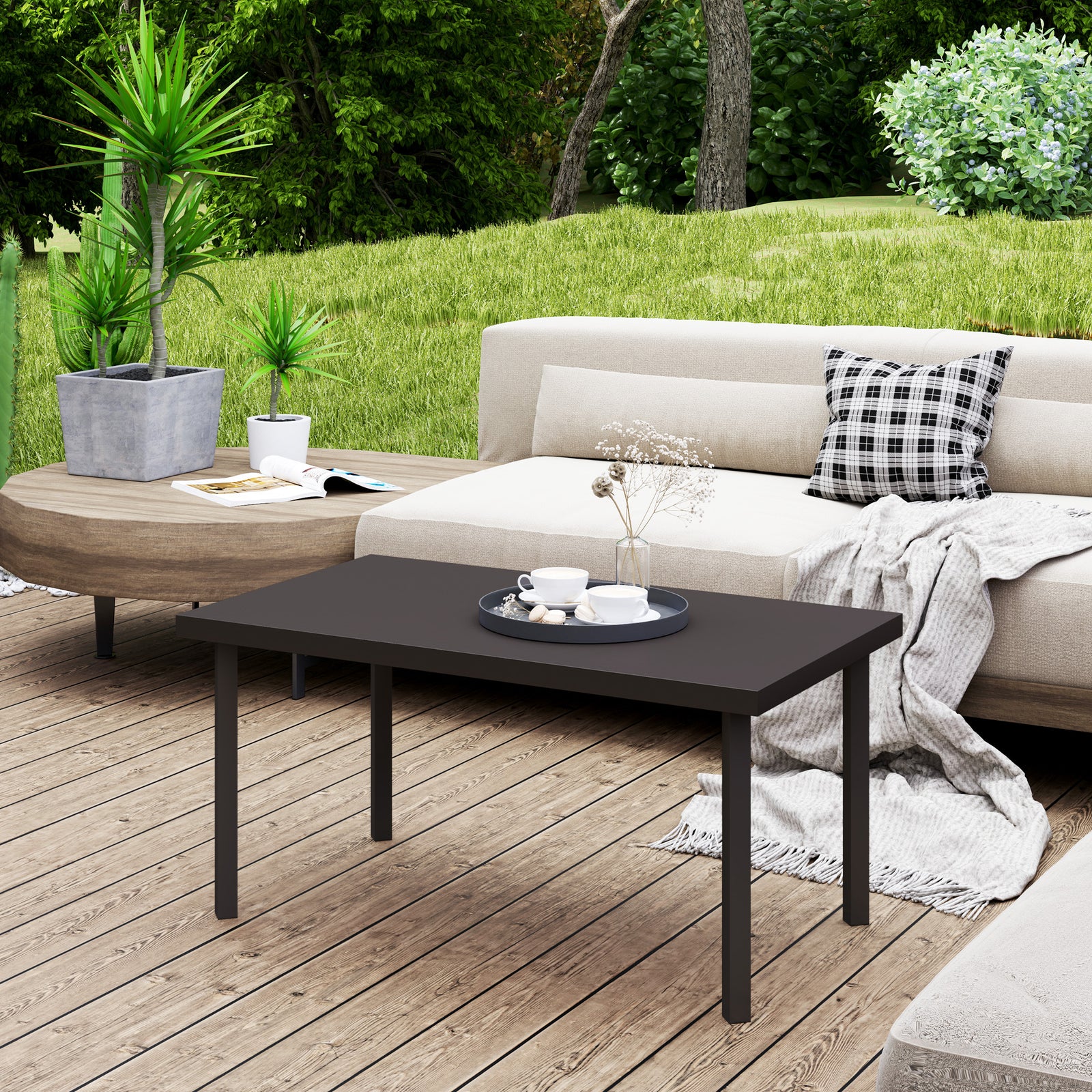 Brown Metal Garden Table, Woodgrain
