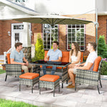 6 Pieces Rattan Garden Furniture Sofa Set With Cushions | Orange