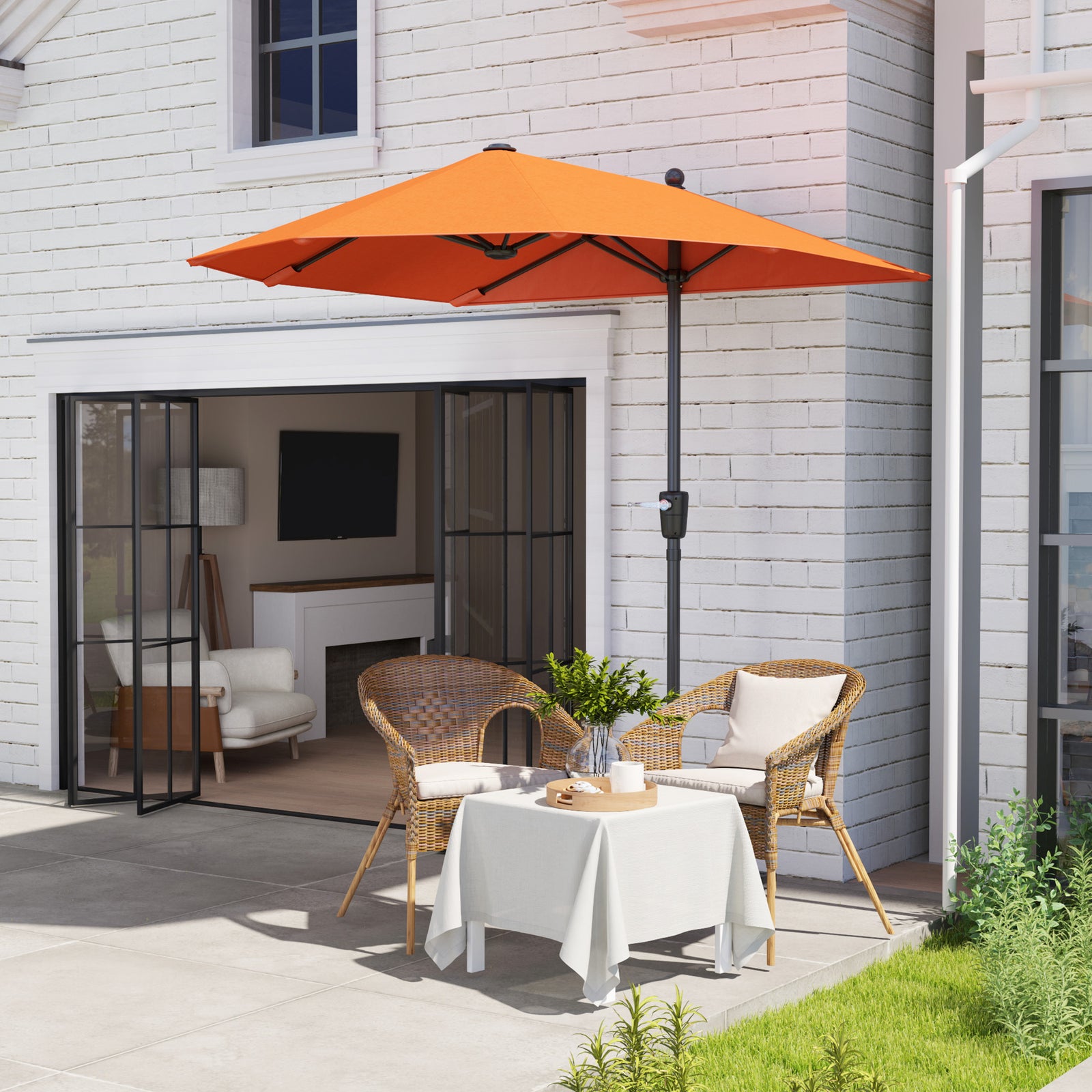 2m Half Garden Parasol Market Umbrella W/ Crank Handle, Base