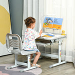 Kids Study Desk And Chair Set W/ Usb Lamp, Adjustable Height | Gray