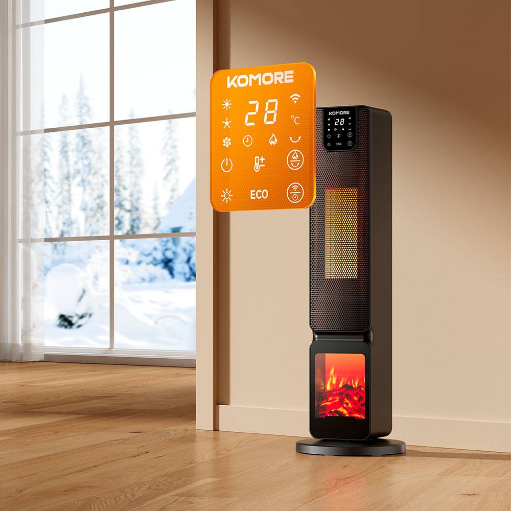 Smart Ptc Tower Heater With Wifi – Black Abs, Remote Control, Led Display, Adjustable Thermostat, 800w/2000w