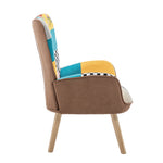 Breeins Cozy Linen Upholstered Block-Stitch Lounge Chair with Wooden Base