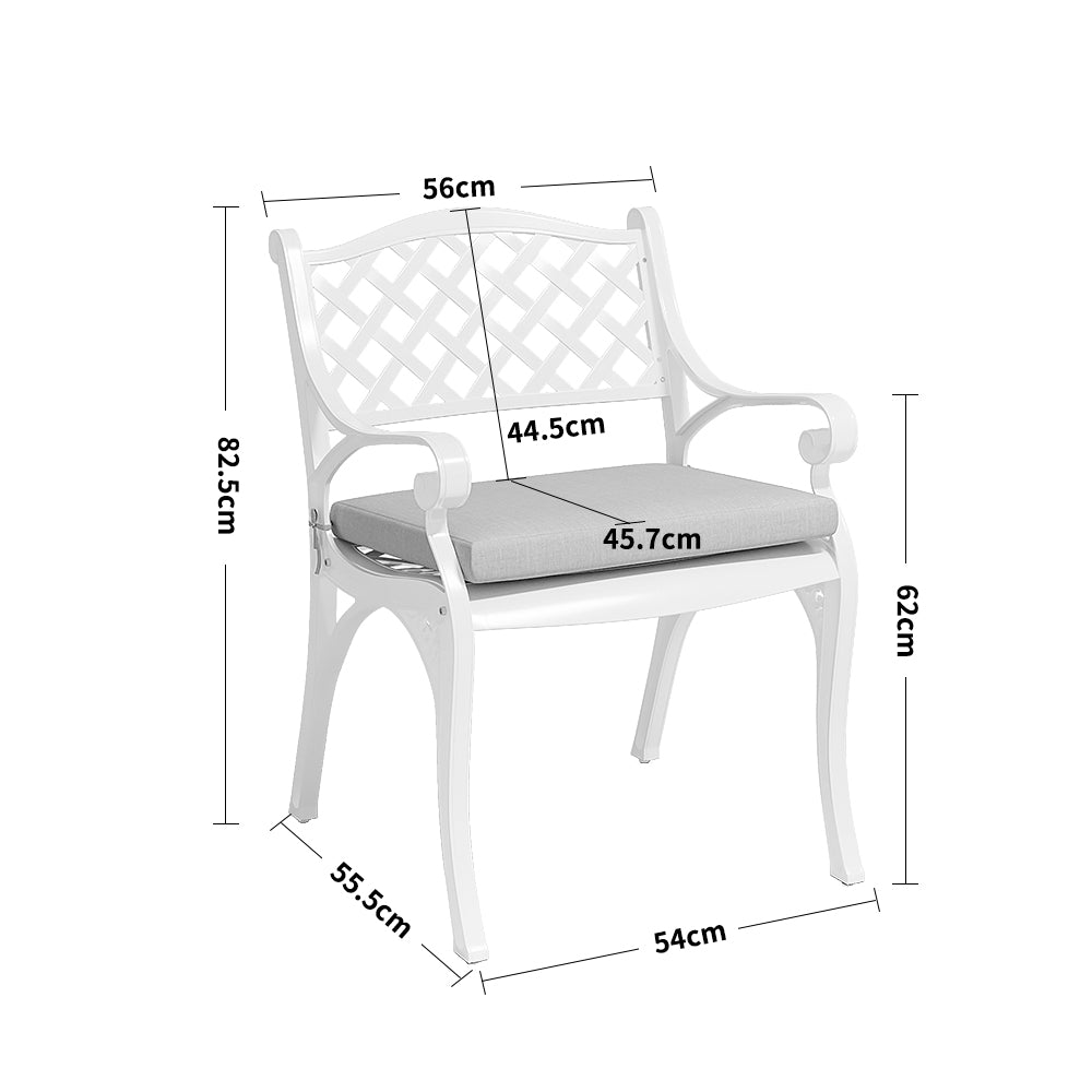 Set Of 7 Retro Garden Bistro Set Cast Aluminium With Cushions | Set of 7 | White