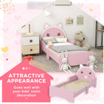Toddler Bed Frame Cat Design Bed With Guardrails 143l X 74w X 72hcm - Pink | Pink
