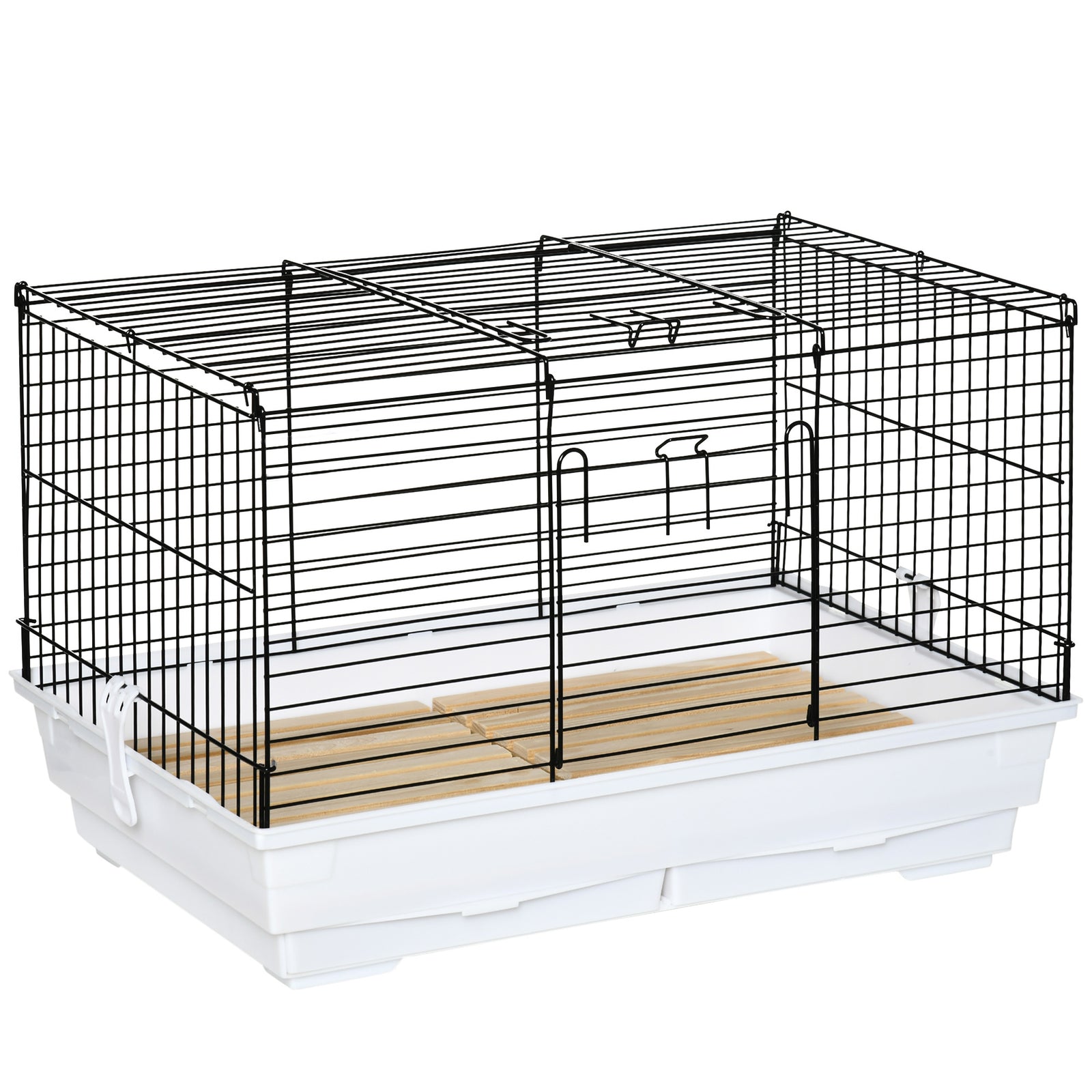 PawHut Small Pet Cage, Indoor Rabbit Guinea Pig House W/ Wood Floor, Trays