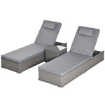 3pc Rattan Sun Lounger Set W/ Side Table - Grey