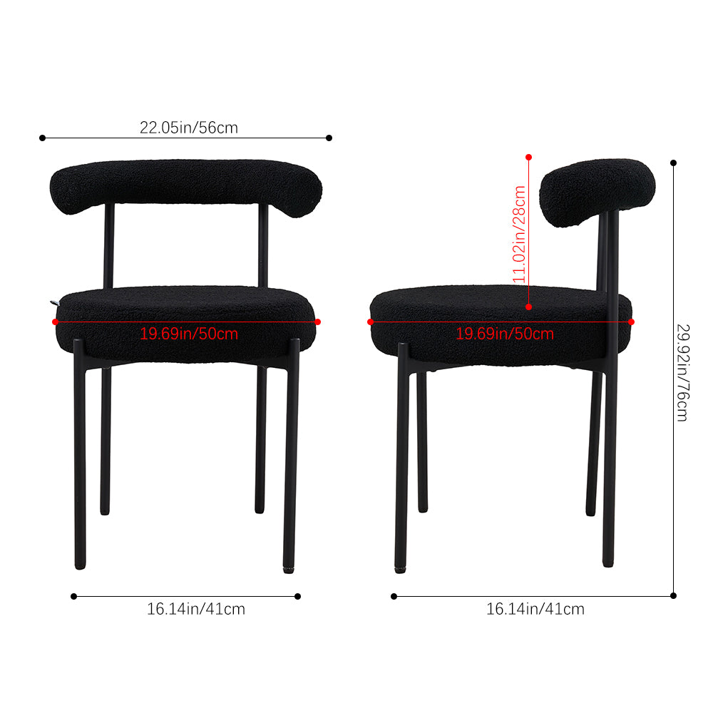 Set Of 2 Sherpa Fleece Dining Chairs With  Backrest And Metal Frame – Soft, Modern, And Cozy Seating For Dining Or Living Spaces | Black