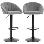 Bar Stools Set Of 2 Velvet Adjustable Swivel | Light Grey