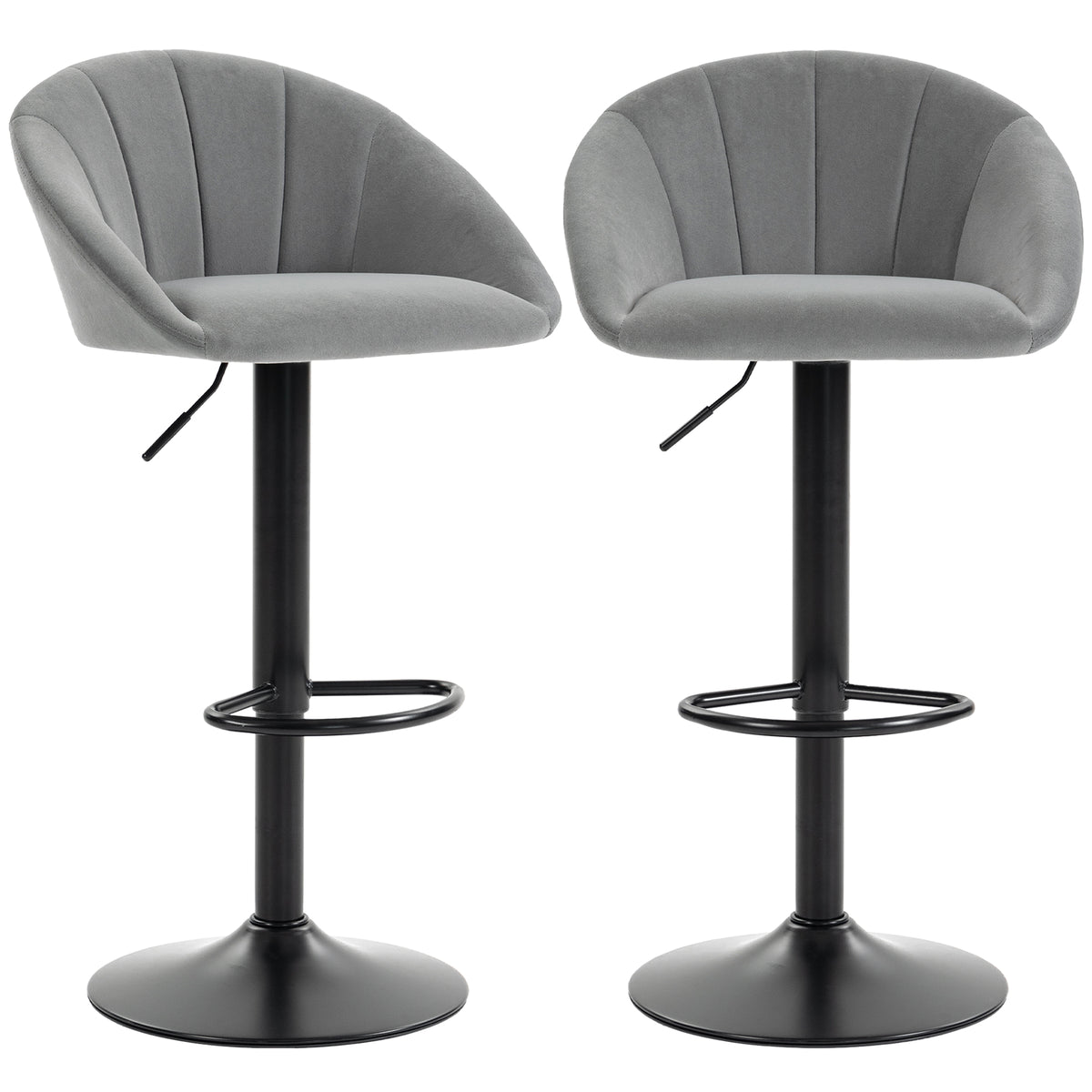 Bar Stools Set Of 2 Velvet Adjustable Swivel | Light Grey
