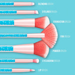 Aquarius Cosmic Makeup Brush Set 7 Piece Turquoise Liquid Glitter Handle Beauty Tool Kit