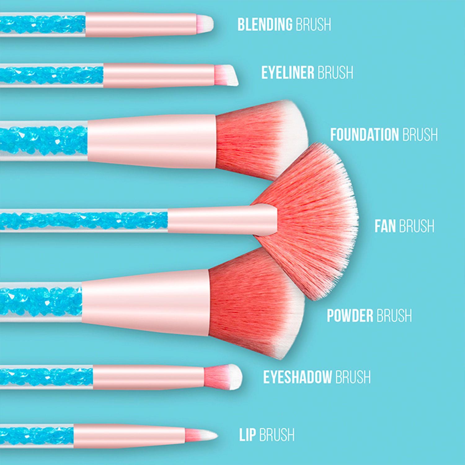Aquarius Cosmic Makeup Brush Set 7 Piece Turquoise Liquid Glitter Handle Beauty Tool Kit