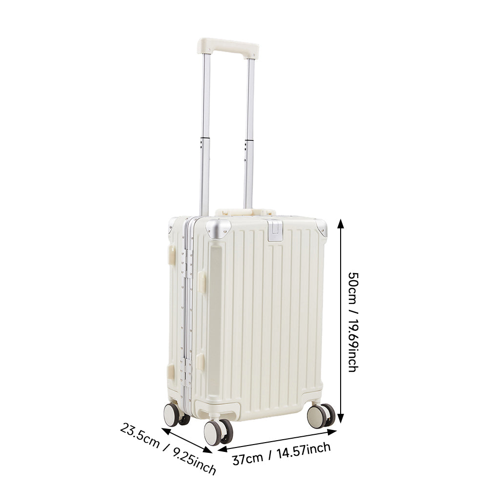 20 Inch Suitcase With Combination Lock And Usb Charging Port | White
