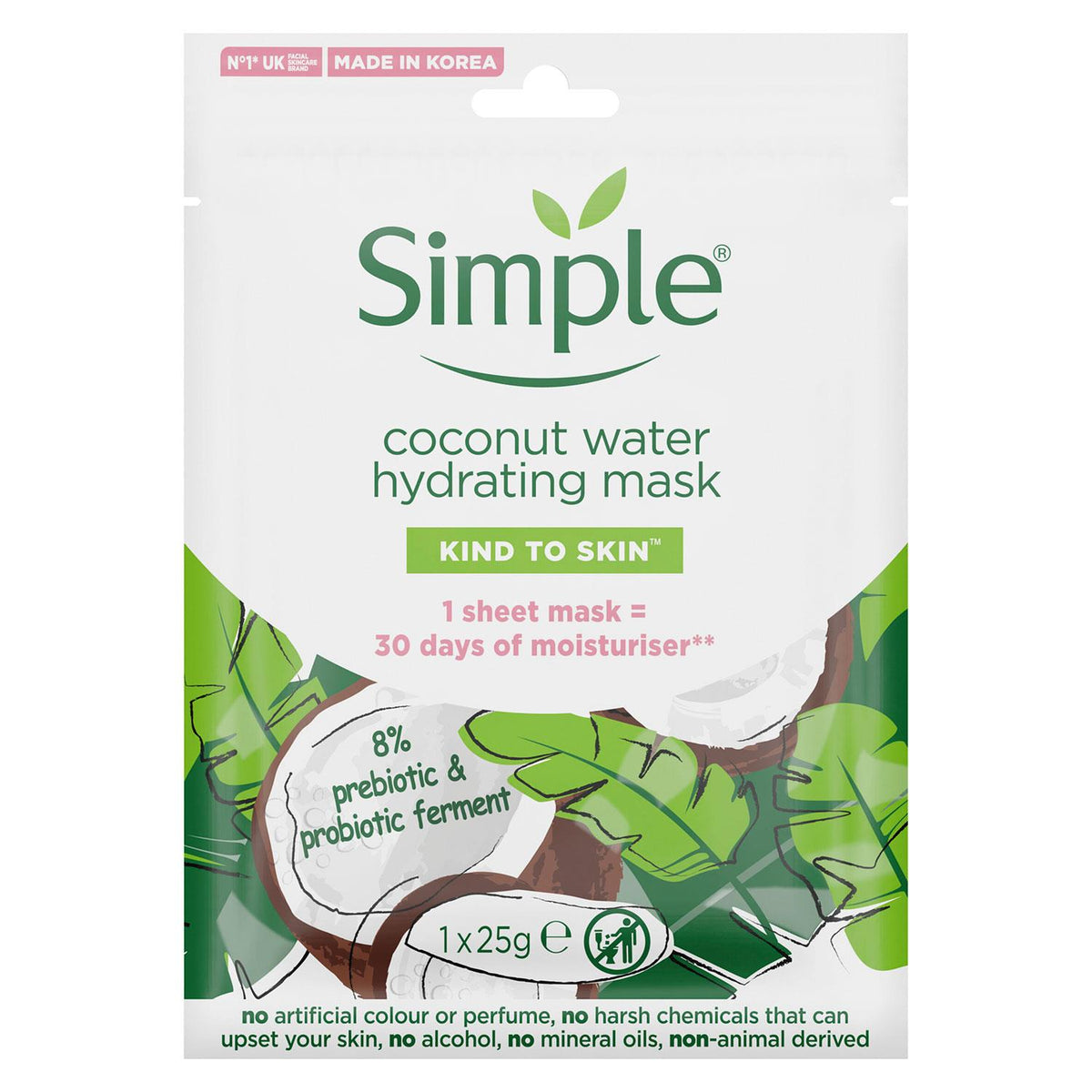 Hydrating Coconut Water Sheet Mask With 8% Pre-pro Biotich Ferment, 5x25g | Set of 5 | White
