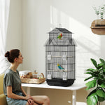 Metal Bird Cage W/ Perch, Food Container, Handle, For Finch, Canary | Small | Black