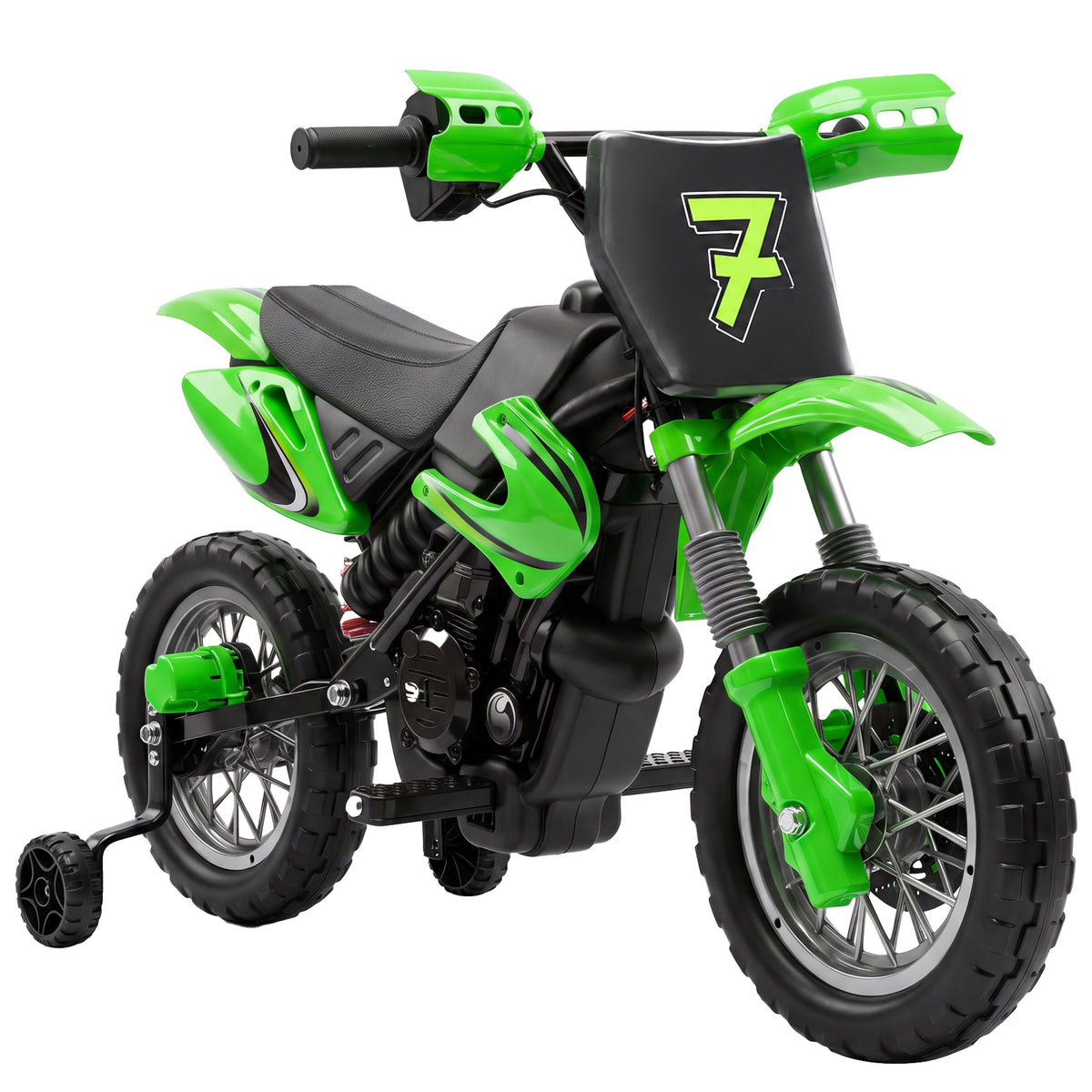12v Kids Electric Motorbike With Dual Motors Training Wheels | Green