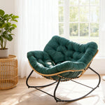 Elegant Rattan Rocking Chair With Cushioned Seat – Stylish And Comfortable Relaxation | Dark Green